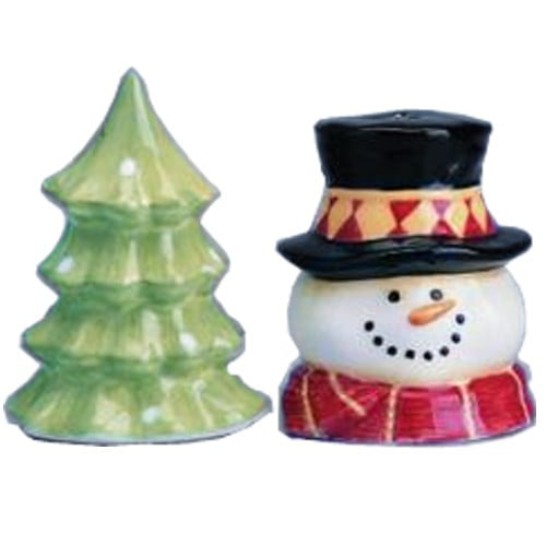 Adorable Christmas Holiday Snowmen Salt and Pepper Shaker Set ~ 3 pc ~ Ceramic ~ 3 Hand Painted Gerson
